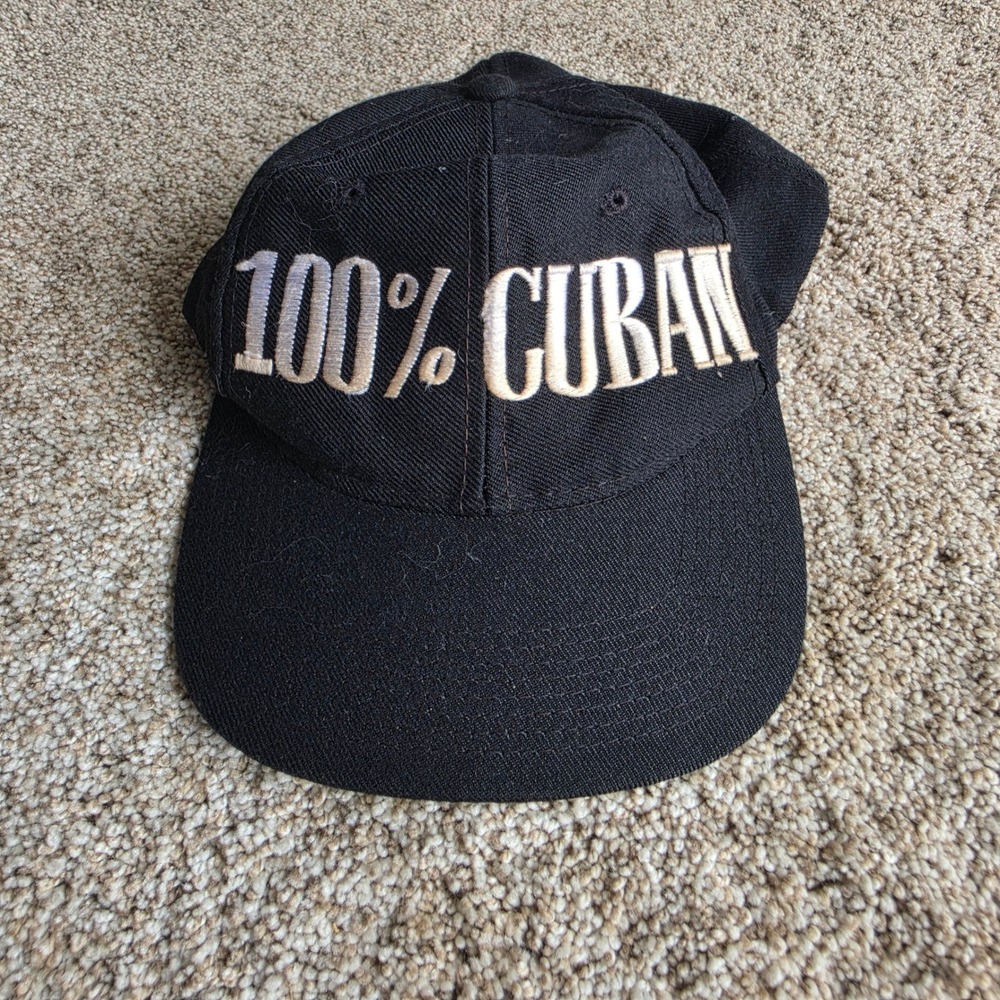 VINTAGE Unbranded 100% Cuban Hat Mens OSFA Black Snapback Green Underbrim Retro